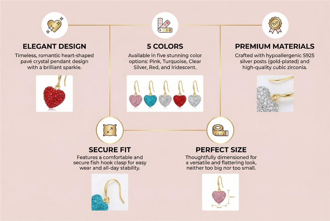 A plus features for TASUNOM heart earrings